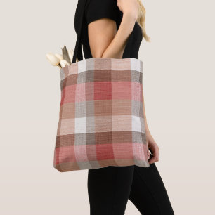 Tote Bag Texture de tissu à carreaux rustique chaud en cora