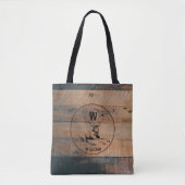 Tote Bag Texture en bois rustique et monogramme de cerfs su (Devant)