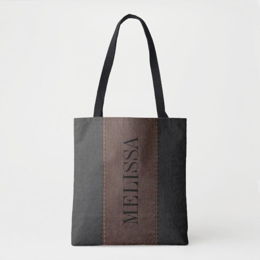 Tote Bag Texture en cuir noir et Brown (Devant)
