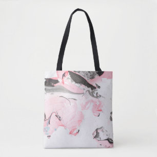Tote Bag Texture en marbre rose et noir. Main dessinée