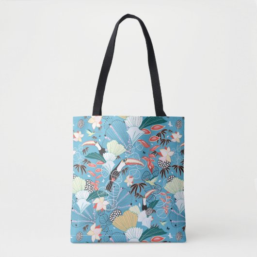 Tote Bag Texture tropicale avec des toucans et des colibris (Devant)