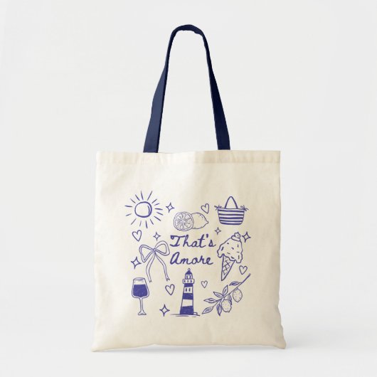 Tote Bag That's Amore Cute Blue Coquette Bow Italian Summer (Devant)