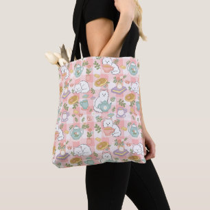 Tote Bag Thé rose et chats livresques Fille mignonne pastel