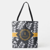 Tote Bag Thème Cabana au Charbon et Blanc avec Jaune (Devant)