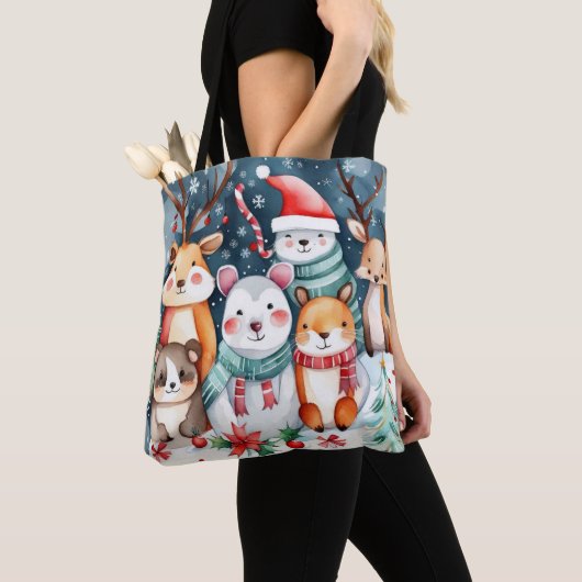 Tote Bag Thème de Noël Animaux mignons (De près)