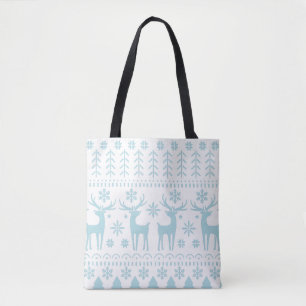 Tote Bag Thème d'hiver d'art folklorique bleu arctique