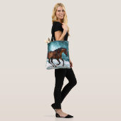 Tote Bag Thème d'hiver Galloping Arabian Horse (Sur le modèle)