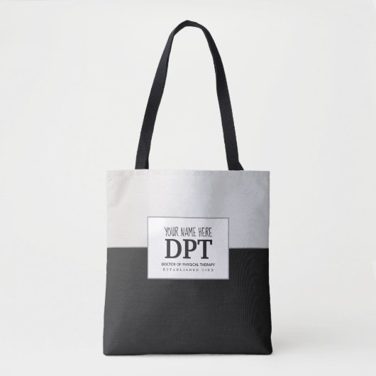 Tote Bag Thérapeute physique DPT Customisé Argent et Noir (Devant)