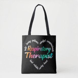 Tote Bag Thérapeute respiratoire Mot de coeur Nuage d'aquar