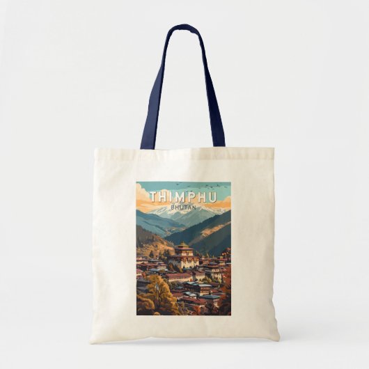 Tote Bag Thimphu Bhoutan Illustration Voyage Art Vintage (Devant)