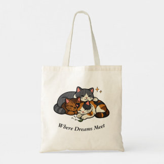 Tote Bag Three Cats Where Dreams Meet