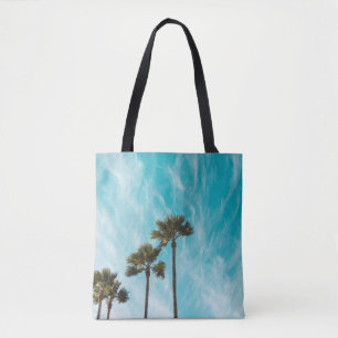 Tote Bag Three green leaf trees below cirus clouds