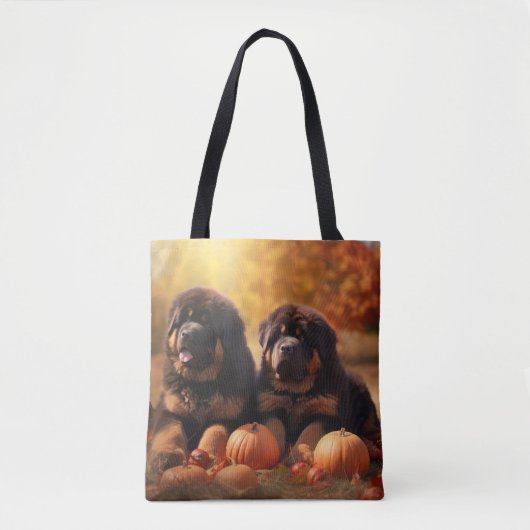 Tote Bag Tibétain Mastiff Chiot Automne Citrouille délice (Devant)