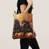 Tote Bag Tibétain Mastiff Chiot Automne Citrouille délice (De près)