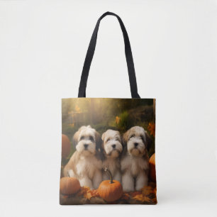 Tote Bag Tibétain Terrier Chiot Automne Citrouille délice