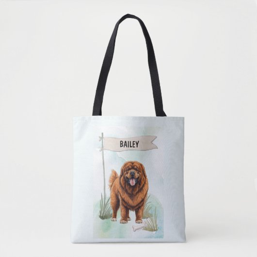 Tote Bag Tibetan Mastiff Watercolor Personalized Dog (Devant)