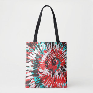 Tote Bag Tie and Dye Rouge Sarcelle Noir Blanc & Gris