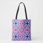Tote Bag Tie Dye Mandala Motif Denim bleu et rose (Devant)