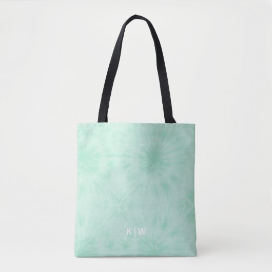 Tote Bag Tie Dye | Monogramme vert de menthe pastel (Devant)