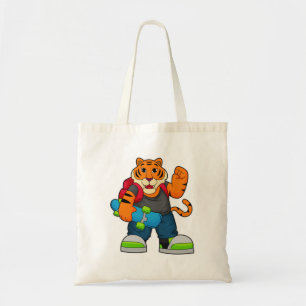 Tote Bag Tiger comme patineur avec skateboard