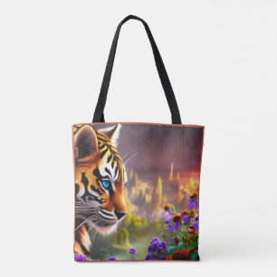 Tote Bag Tiger Cub, Fleurs Violettes