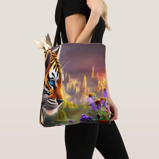 Tote Bag Tiger Cub, Fleurs Violettes (De près)