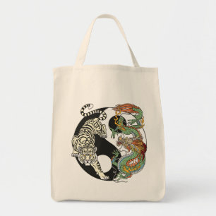 Tote Bag Tigre blanc contre dragon vert dans le Yin yang à