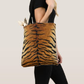 Tote Bag Tigre Brown et noir motif textile (De près)
