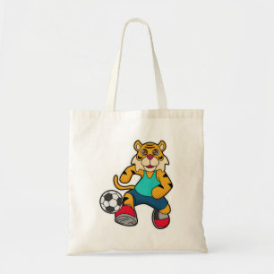 Tote Bag Tigre en joueur de football avec balle de football