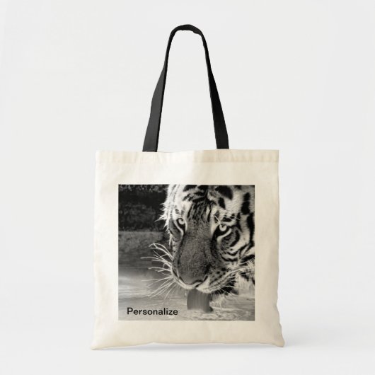 Tote Bag Tigre potable à l'abreuvoir noir et blanc (Devant)