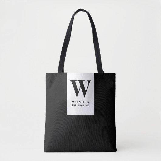Tote Bag Timeless Black Wedding Monogram | Minimalist Desig (Devant)
