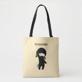 Tote Bag Tiny Happy Ninja Nom personnalisé sur Jaune (Devant)