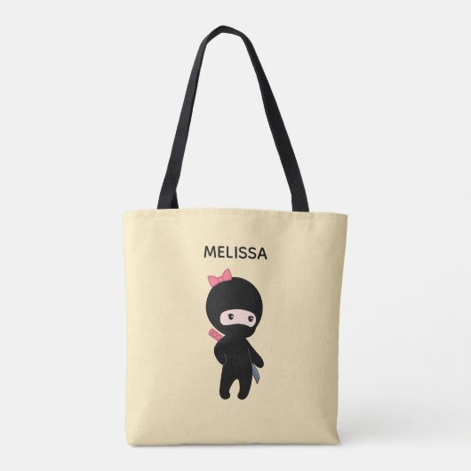 Tote Bag Tiny Ninja Girl Nom personnalisé sur Jaune (Dos)