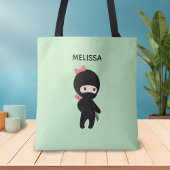 Tote Bag Tiny Ninja Girl Nom personnalisé sur vert