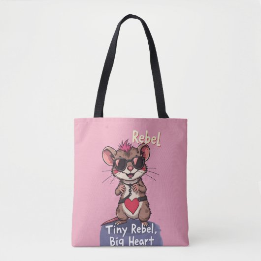 Tote Bag Tiny Rebel Big Heart – Cute Punk Mouse (Devant)
