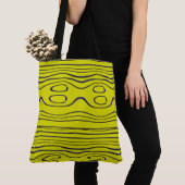 Tote Bag tirage abstrait MODERNE en noir profond-jaune- (De près)