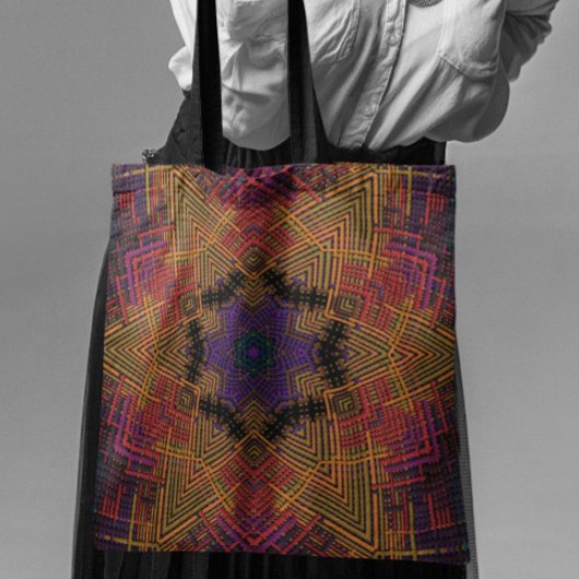 Tote Bag Tisser Mandala jaune orange et violet