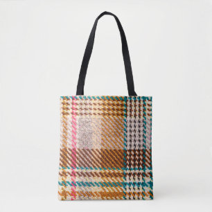 Tote Bag Tissu à damiers Brown avec fils colorés. Scott
