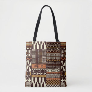 Tote Bag Tissu tribal africain patchwork abstrait vin