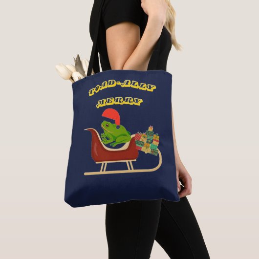Tote Bag Toad-ally Merry Frog Christmas Tee (De près)