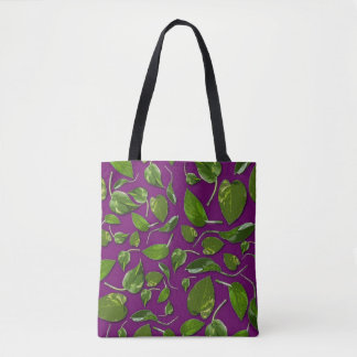 Tote Bag Toile botanique violette et verte fourre-tout 