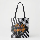 Tote Bag Toile d'araignée patchwork noir et blanc Halloween (Devant)