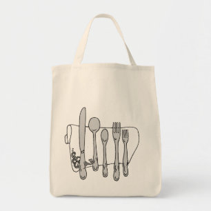 Tote Bag Toile d'art blanche de noir de vaisselle