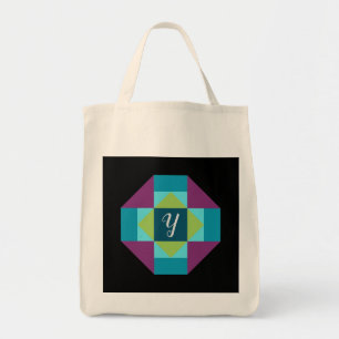 Tote Bag Toile de bloc de courtepoint de grange à monogramm