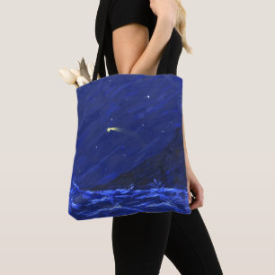 Tote Bag Toile étoile filante falaise océan ciel nocturne