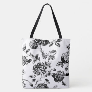 Tote Bag Toile floral moderne noir et blanc
