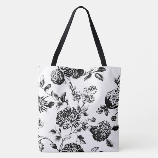 Tote Bag Toile floral moderne noir et blanc (Dos)
