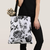 Tote Bag Toile floral moderne noir et blanc (De près)