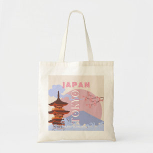 Tote Bag Tokyo Japan Travel Art, Retro Travel Art, Rose