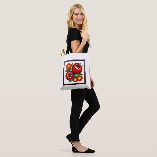 Tote Bag tomate design rouge et vert (Sur le modèle)